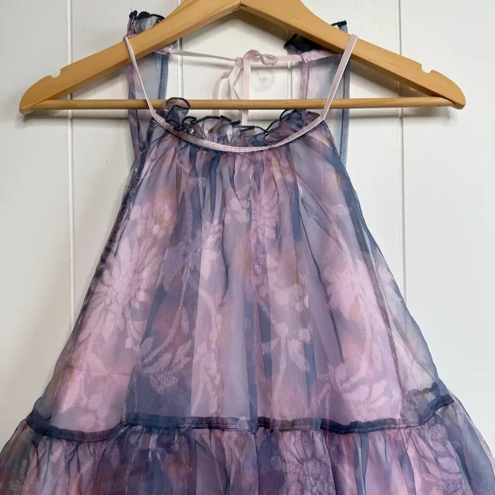 Free People mini dress tiered ruffled floral Medium - Picture 4 of 10